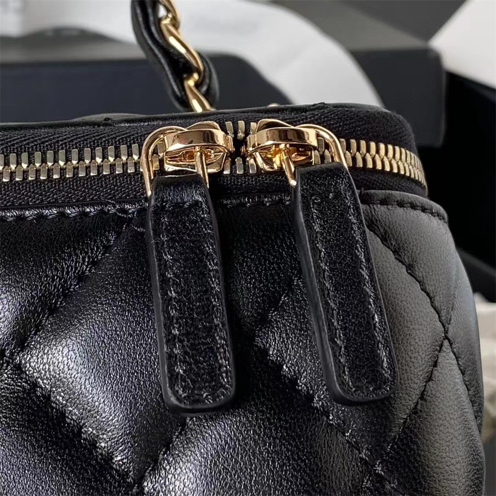 Ch*el walnut gold ball chain with makeup mirror lamb leather square box shoulder bag women