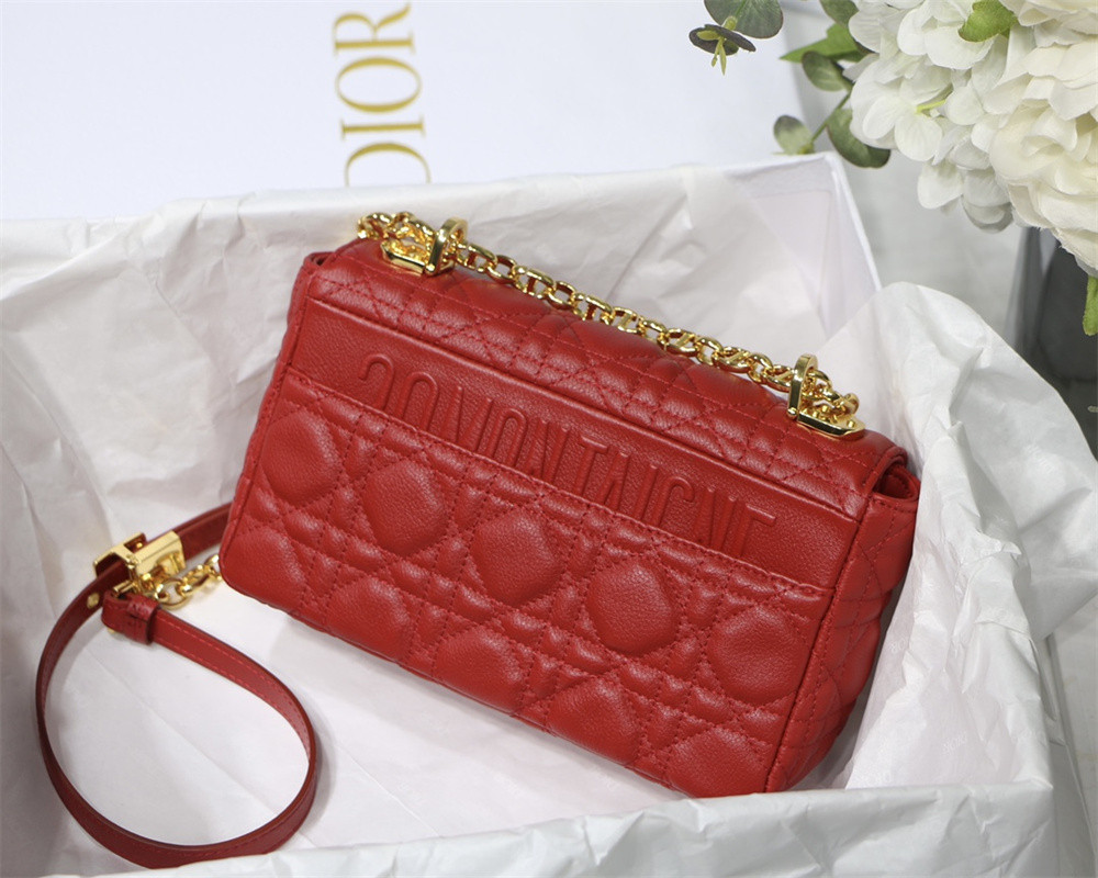 small d*or caro bag red S*pple cannage calfskin 20 x 12 x 7 cm