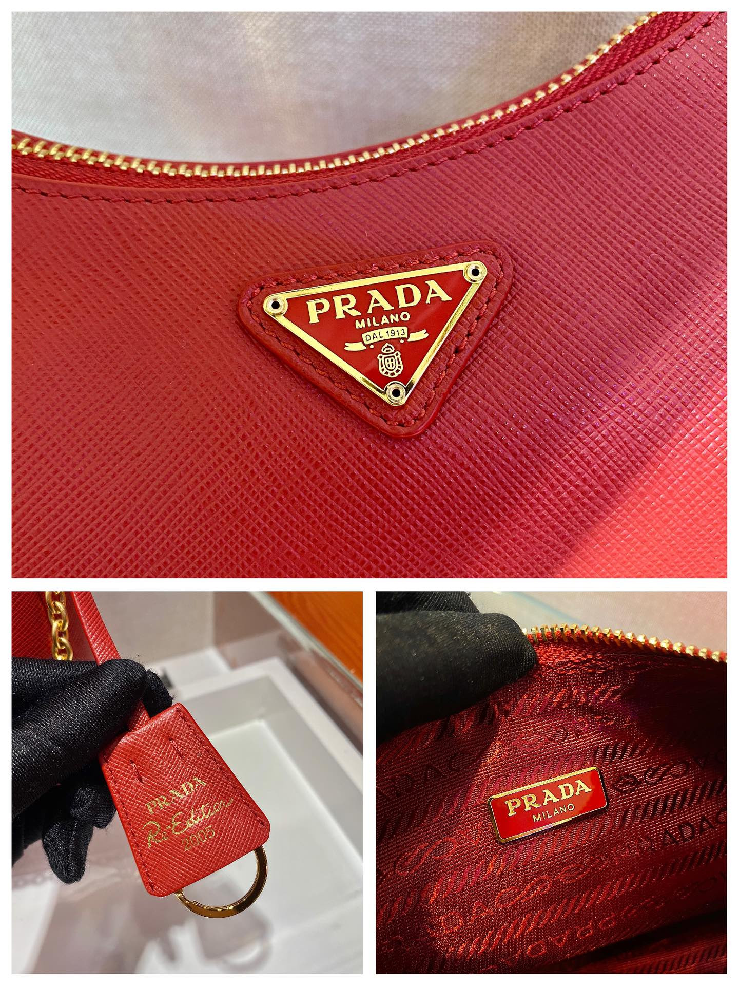 Pra*a re-edition 2005 saffiano leather bag red