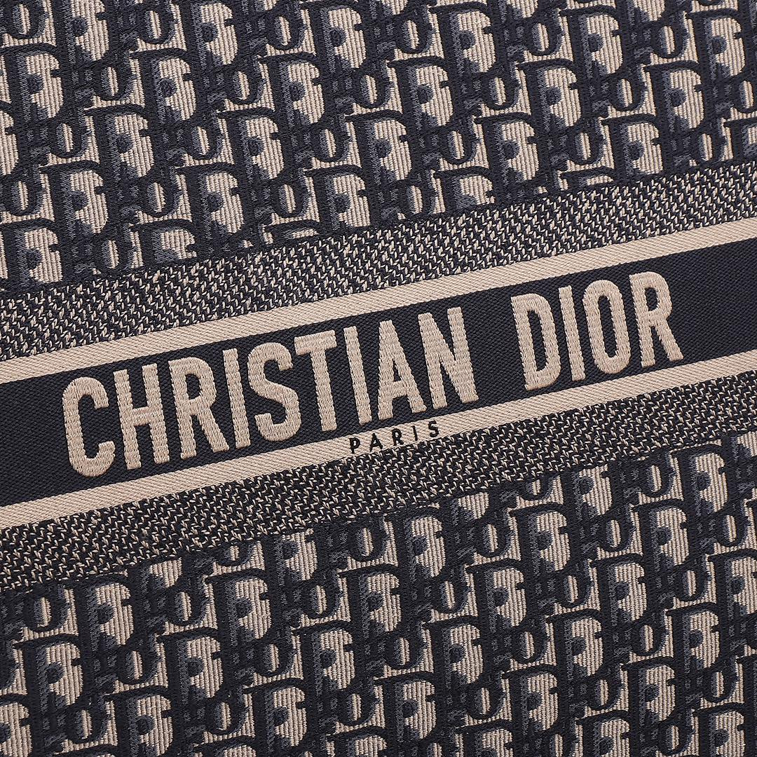 large D*or book tote ecru and blue D*or oblique embroidery 16.5 x 14 x 7.5 inches