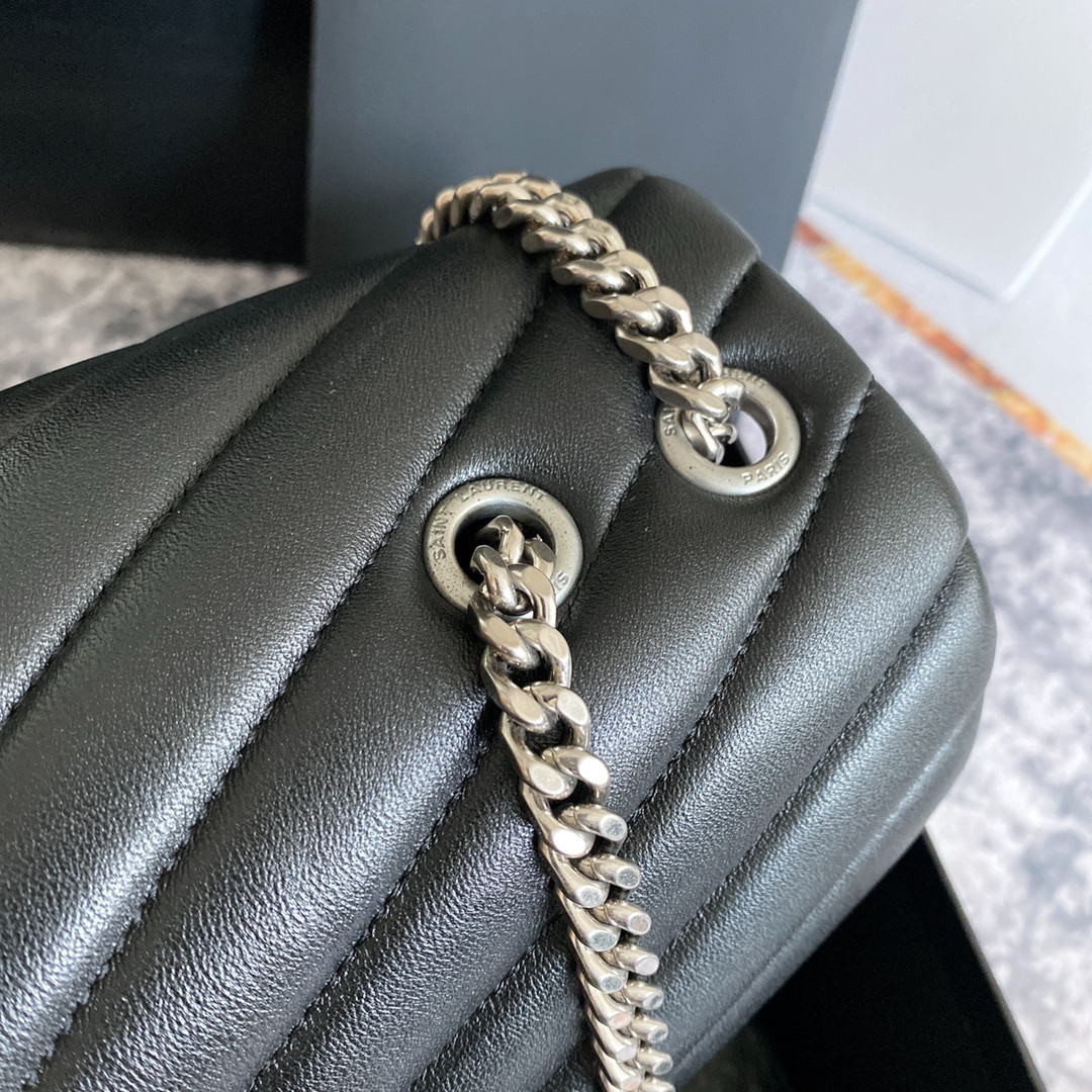 Y*L loulou medium in quilted leather black silver 12.5 x 8.6 x 3.5 inches