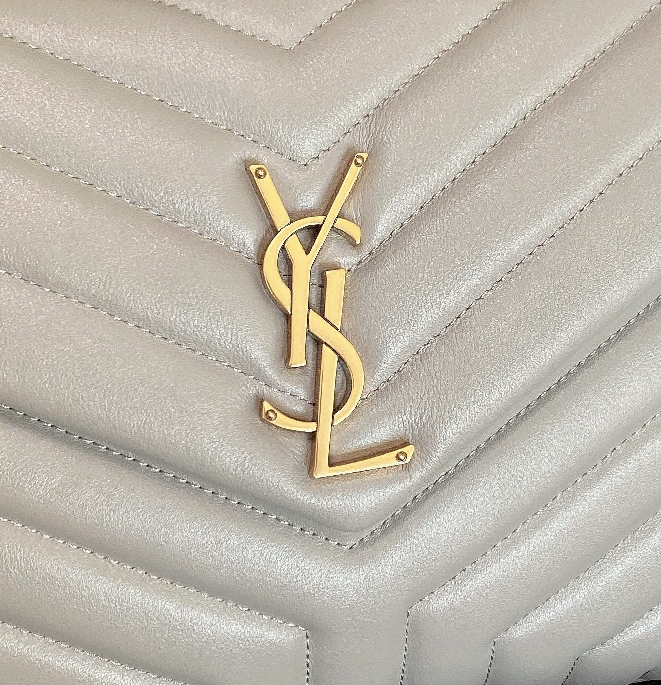 Y*L loulou medium in quilted leather greyish brown 12.5 x 8.6 x 3.5 inches