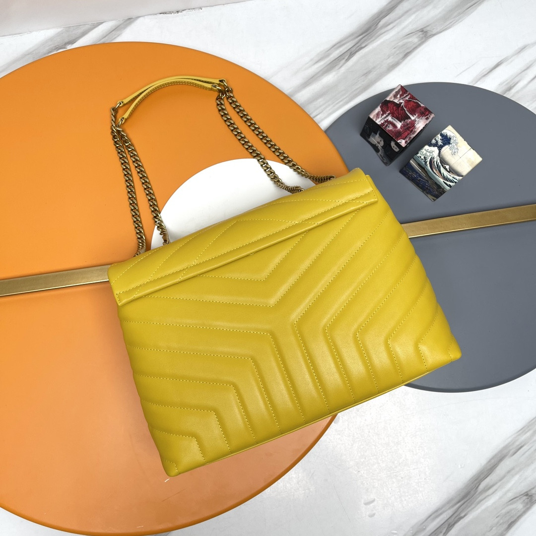 Y*L loulou medium in quilted leather yellow 12.5 x 8.6 x 3.5 inches