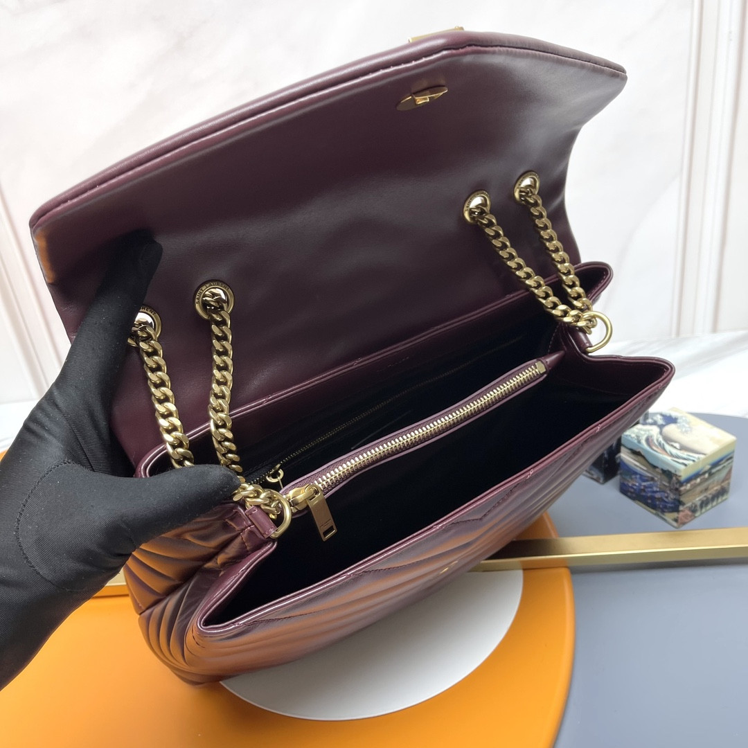 Y*L loulou medium in quilted leather dark red 12.5 x 8.6 x 3.5 inches