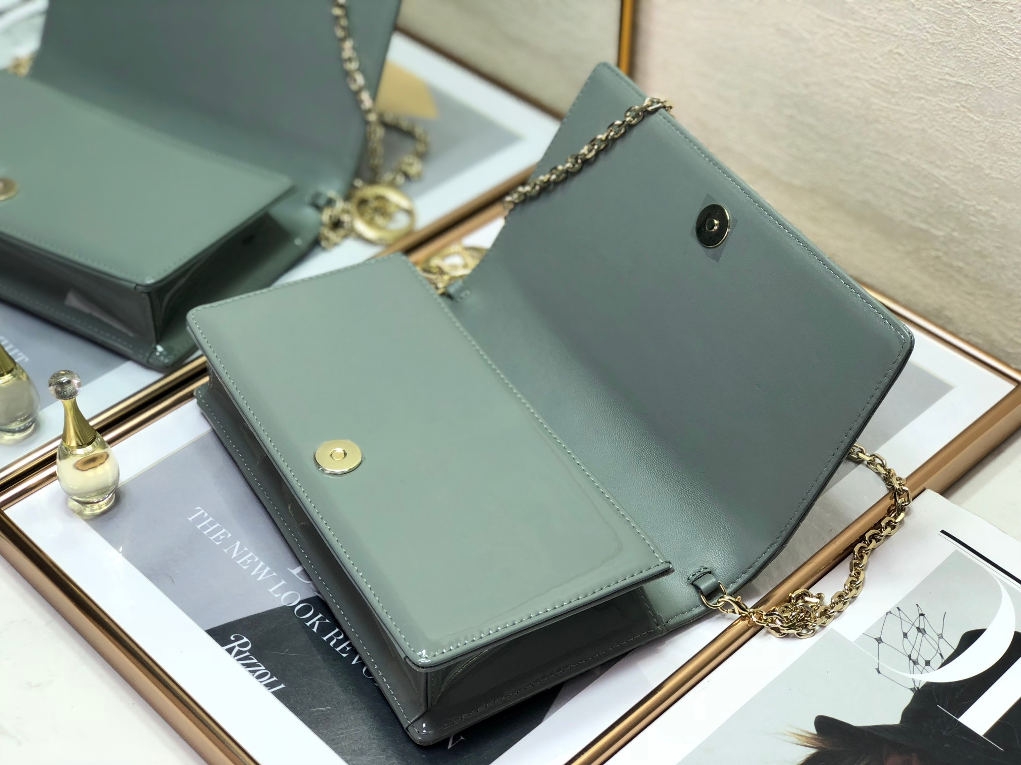 lady D*or pouch  cloud blue cannage 8.5 x 4.5 x 1 inches