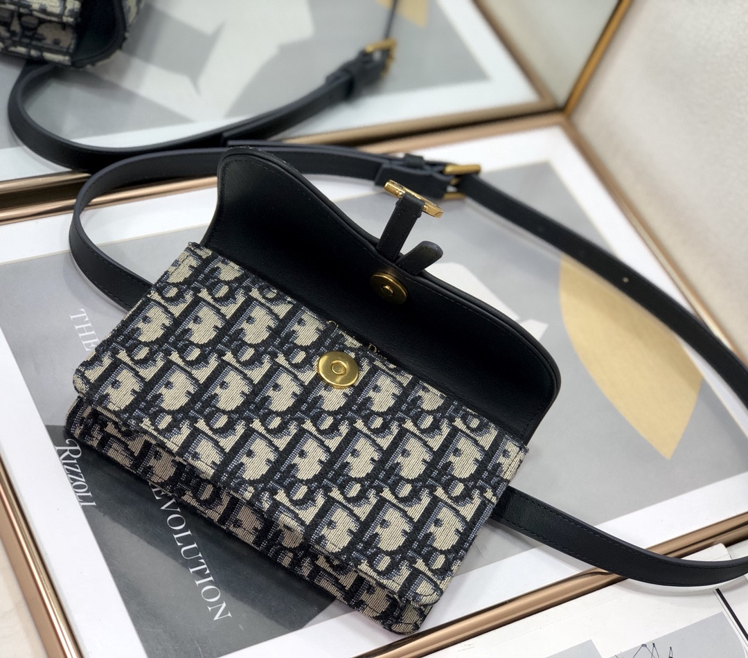 D*or saddle pouch blue D*or oblique jacquard  6.5 x 4 x 1.5 inches