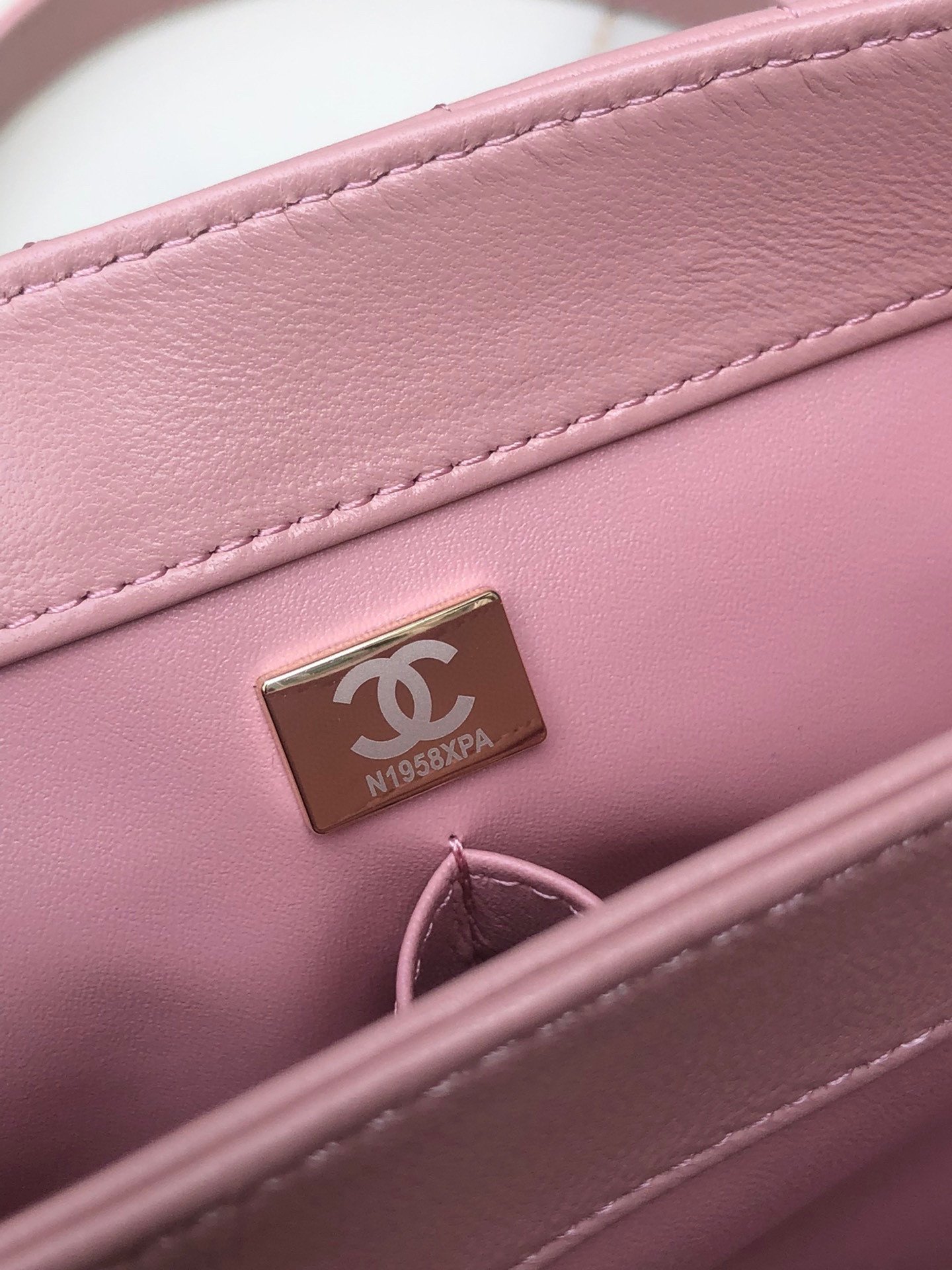 Ch*el flap bag with top handle pink 6.6 × 9.8 × 4.7 in