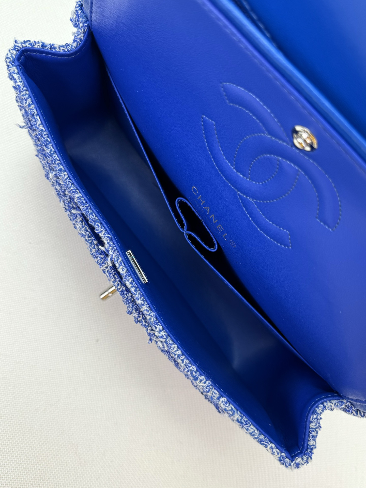 Ch*el classic 11.12 handbag tweed & silver-tone metal 6 × 9.9 × 2.5 in