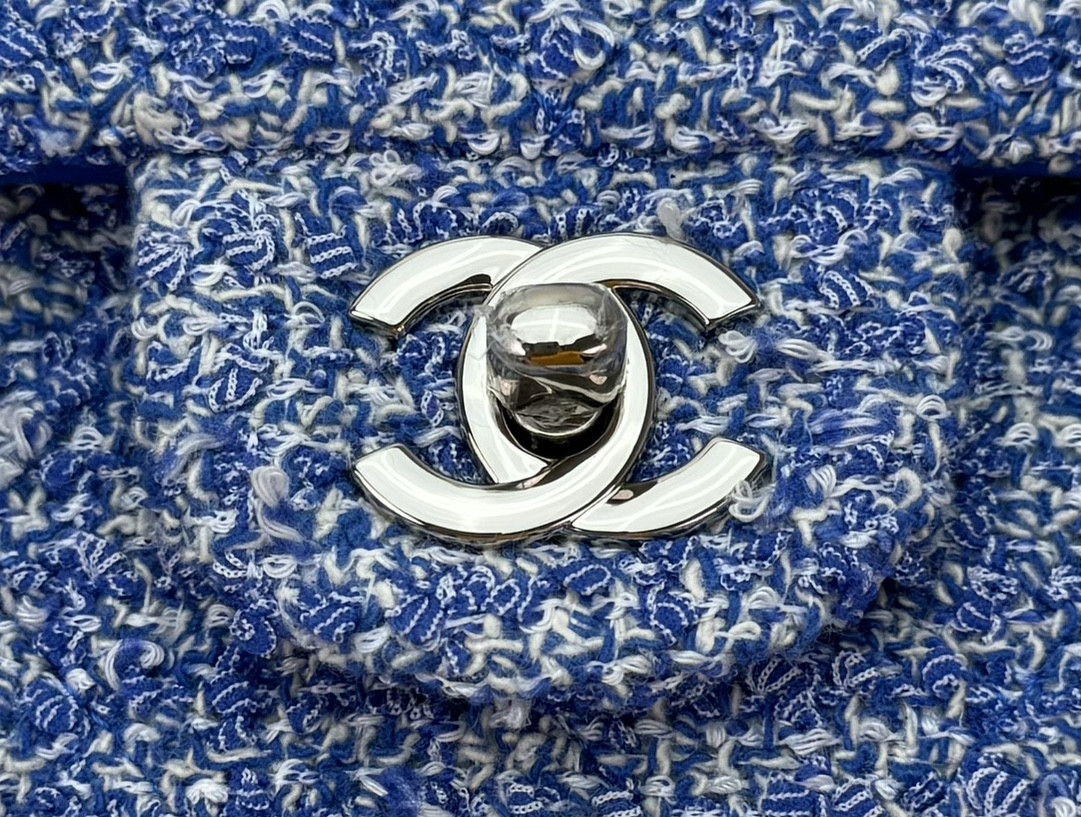 Ch*el mini classic 11.12 handbag tweed & silver-tone metal 4.7 × 7.8 × 2.3 in