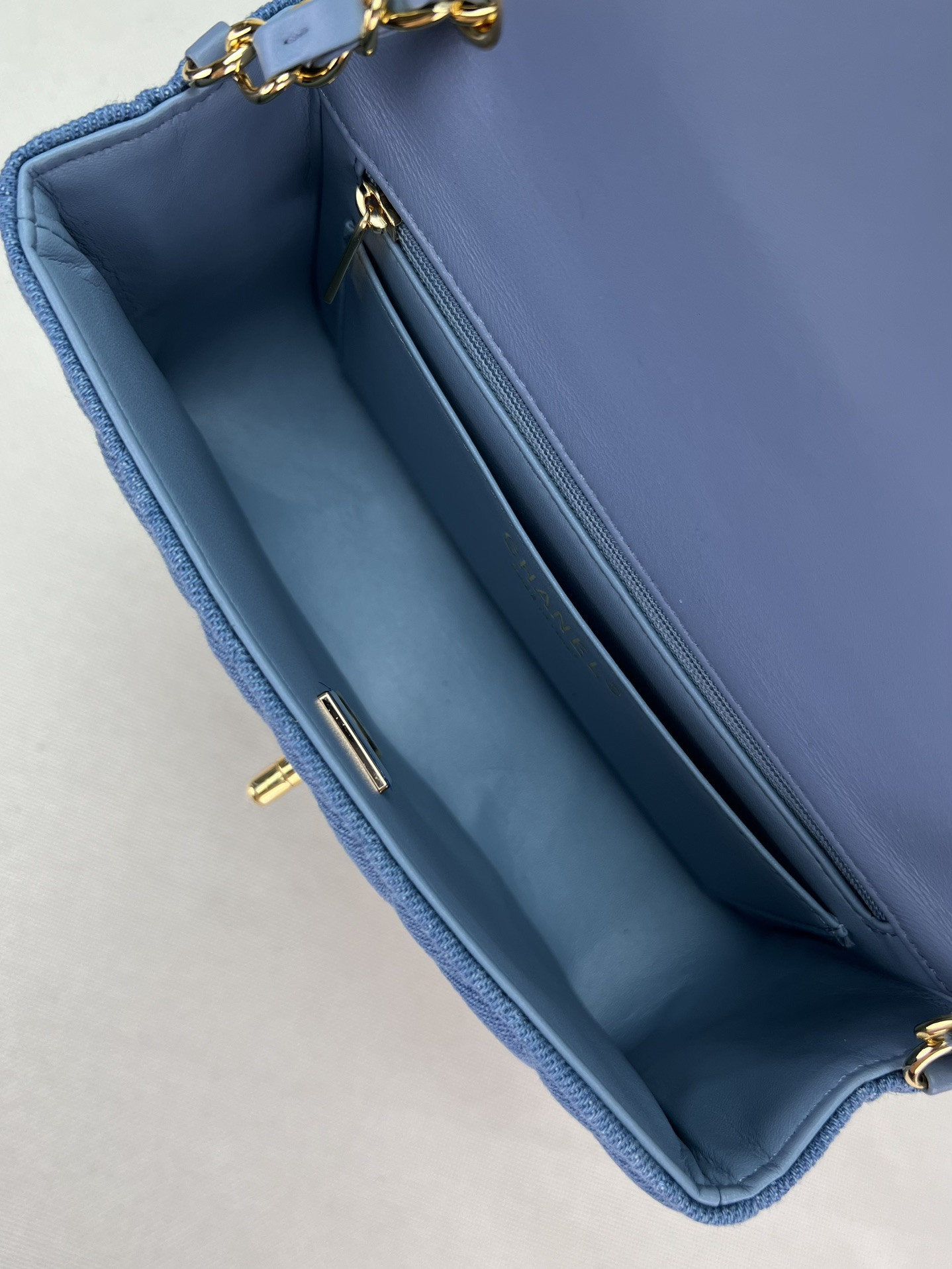 Ch*el mini classic 11.12 handbag tweed & gold-tone metal 4.7 × 7.8 × 2.3 in