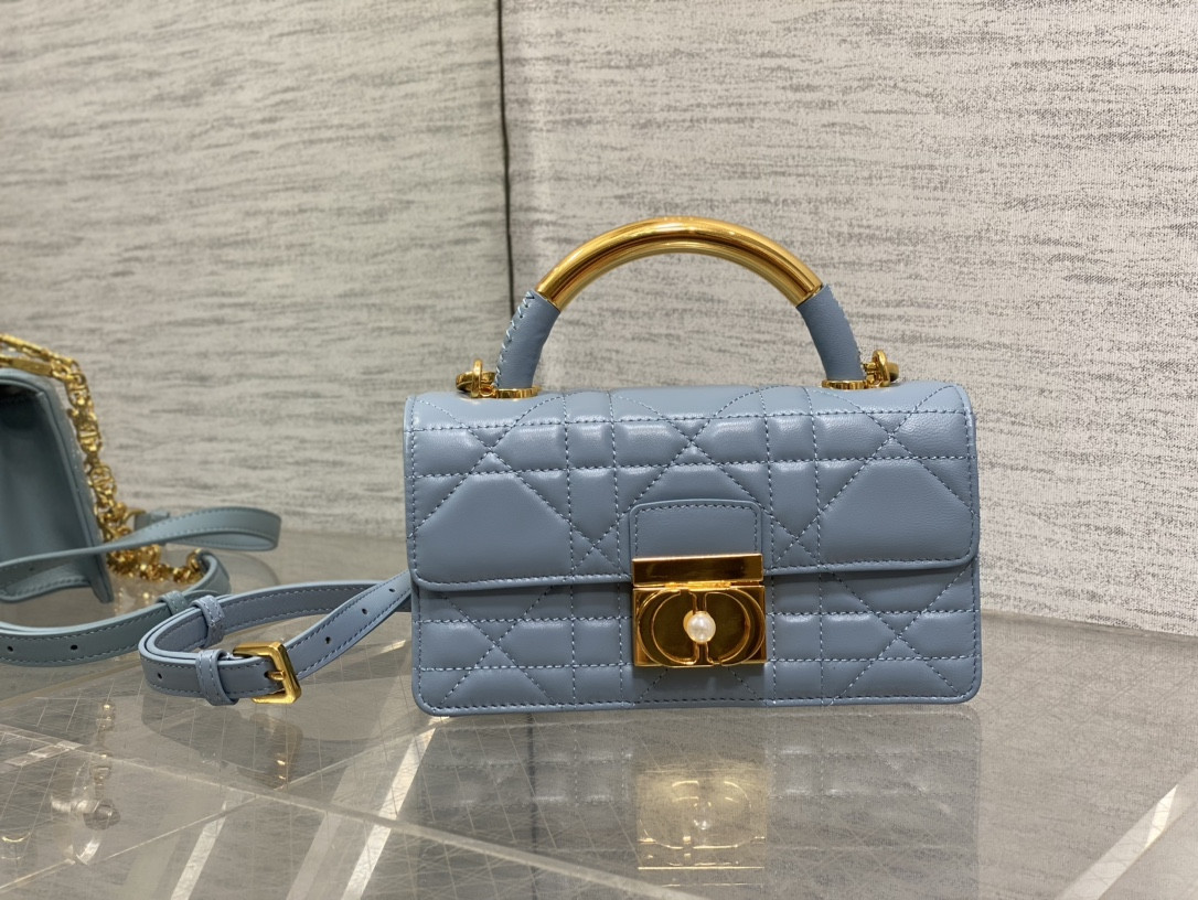 D*or small ange bag blue latte macrocannage calfskin 20 x 12 x 5 cm