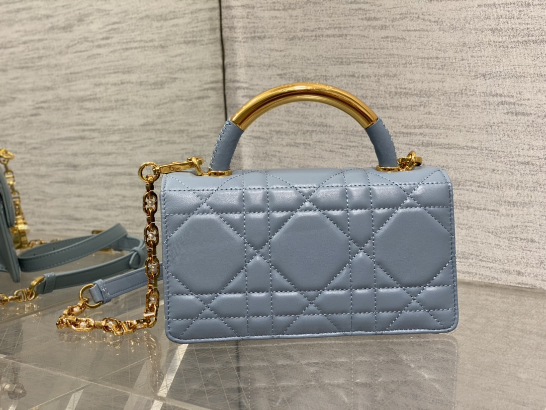 D*or small ange bag blue latte macrocannage calfskin 20 x 12 x 5 cm