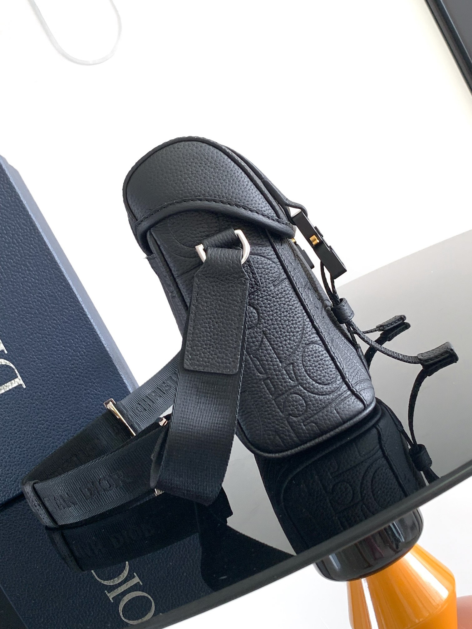 D*or hit the road messenger bag with flap black D*or gravity leather and black grained calfskin  24 x 18 x 8 cm