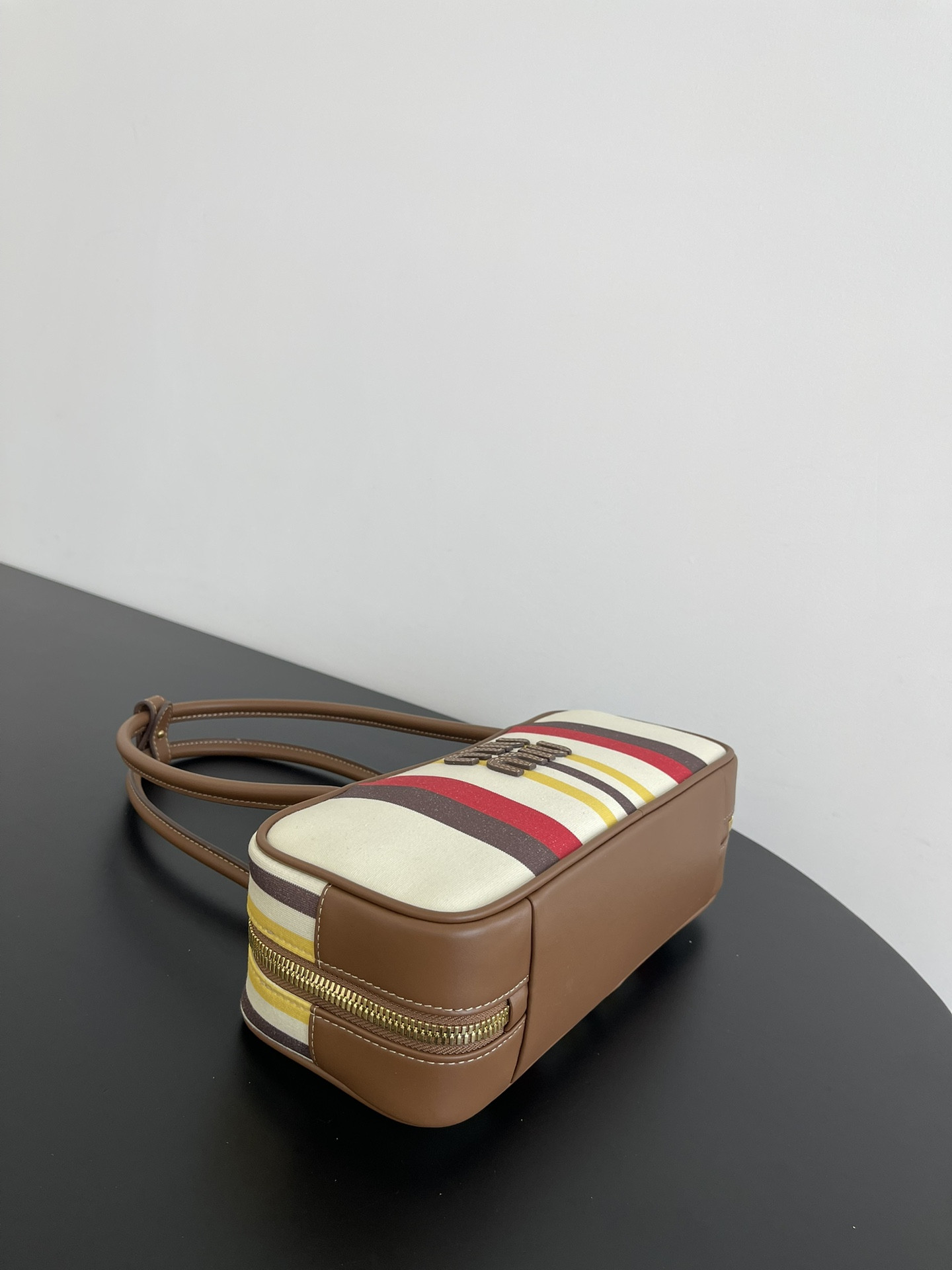 Miu Miu Beau canvas and leather bag 11.5x28x8cm